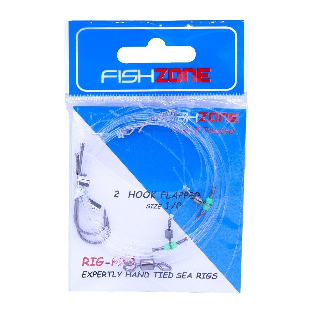 FISHZONE READY TIED SEA RIGS - 2 Hook Flapper size 1/0 (10 per trade pack)  - WSB Tackle